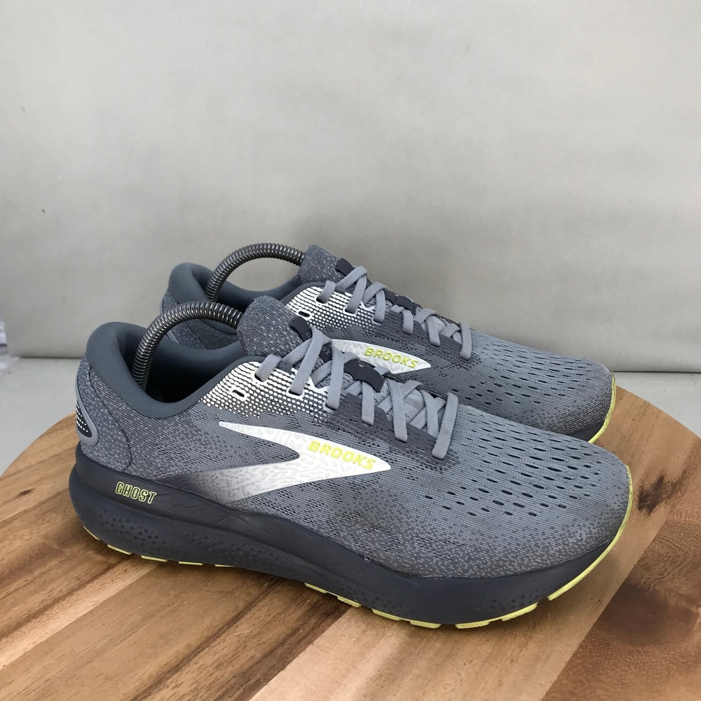 Brooks Ghost 16 Mens Running Shoes Gray Silver Yellow Size 11.5 D Cushioned